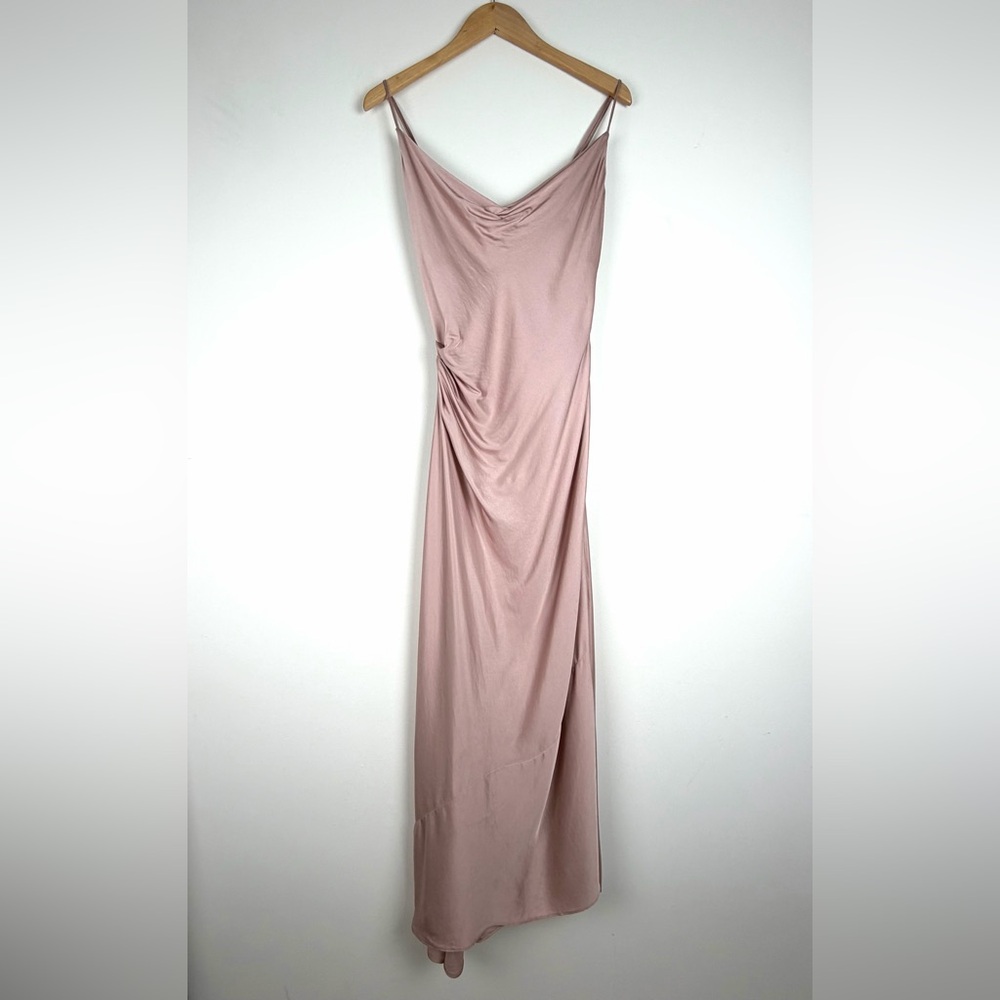 Zara Blush Cowl Neck Spaghetti Strap Slip Dress Asymmetrical Hem M - Picture 7 of 16